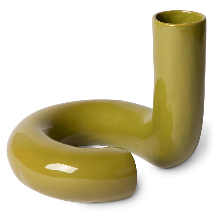 HKliving HK Objects Twisted Vaas, Glossy Olive 2 HKliving HK Objects Twisted Vaas, Glossy Olive - Afbeelding 2