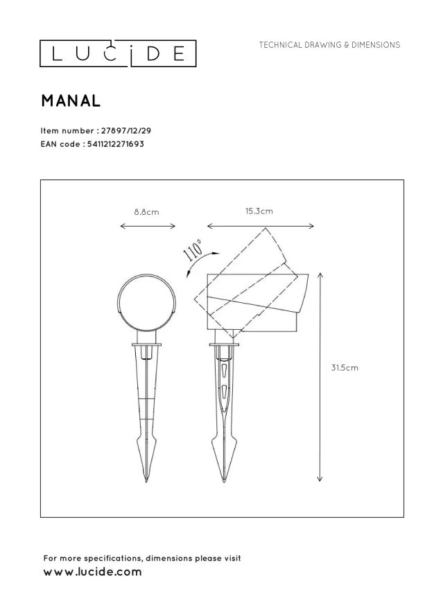 Lucide Manal Spot Met Grondvoet LED Buiten IP65 Zwart 6 Lucide Manal Spot Met Grondvoet LED Buiten IP65 Zwart - Afbeelding 6