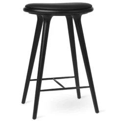 Mater Design High Stool Barkruk 69 Zwart Beuken, Zwart Leer