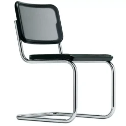 Thonet S32 N Stoel Netwave, Zwart Gebeitst, Chroom Onderstel